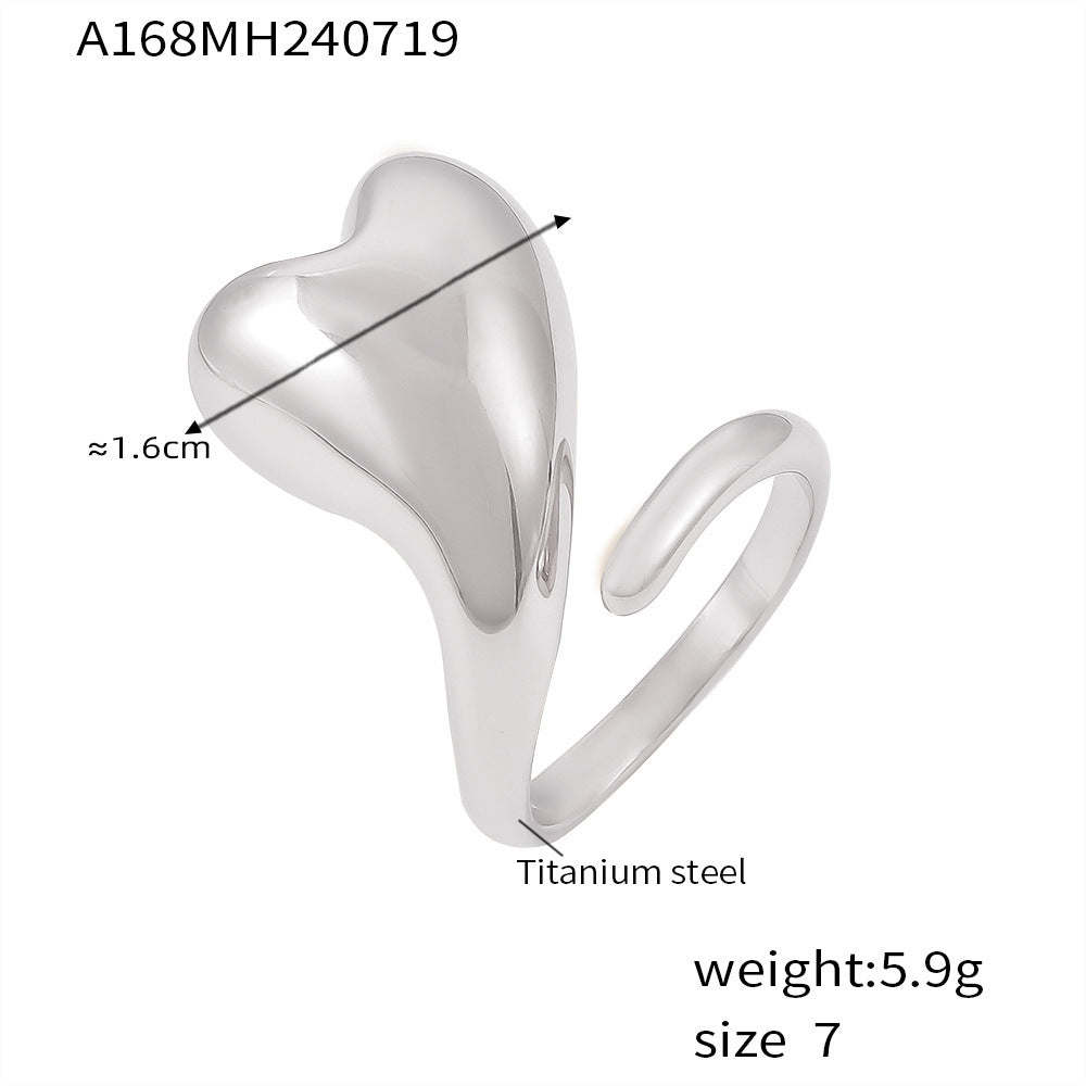 B廠【A168】跨國歐美風光面愛心纏繞開口戒指小眾不規則設計鈦鋼鍍18k金飾品 24.07-4