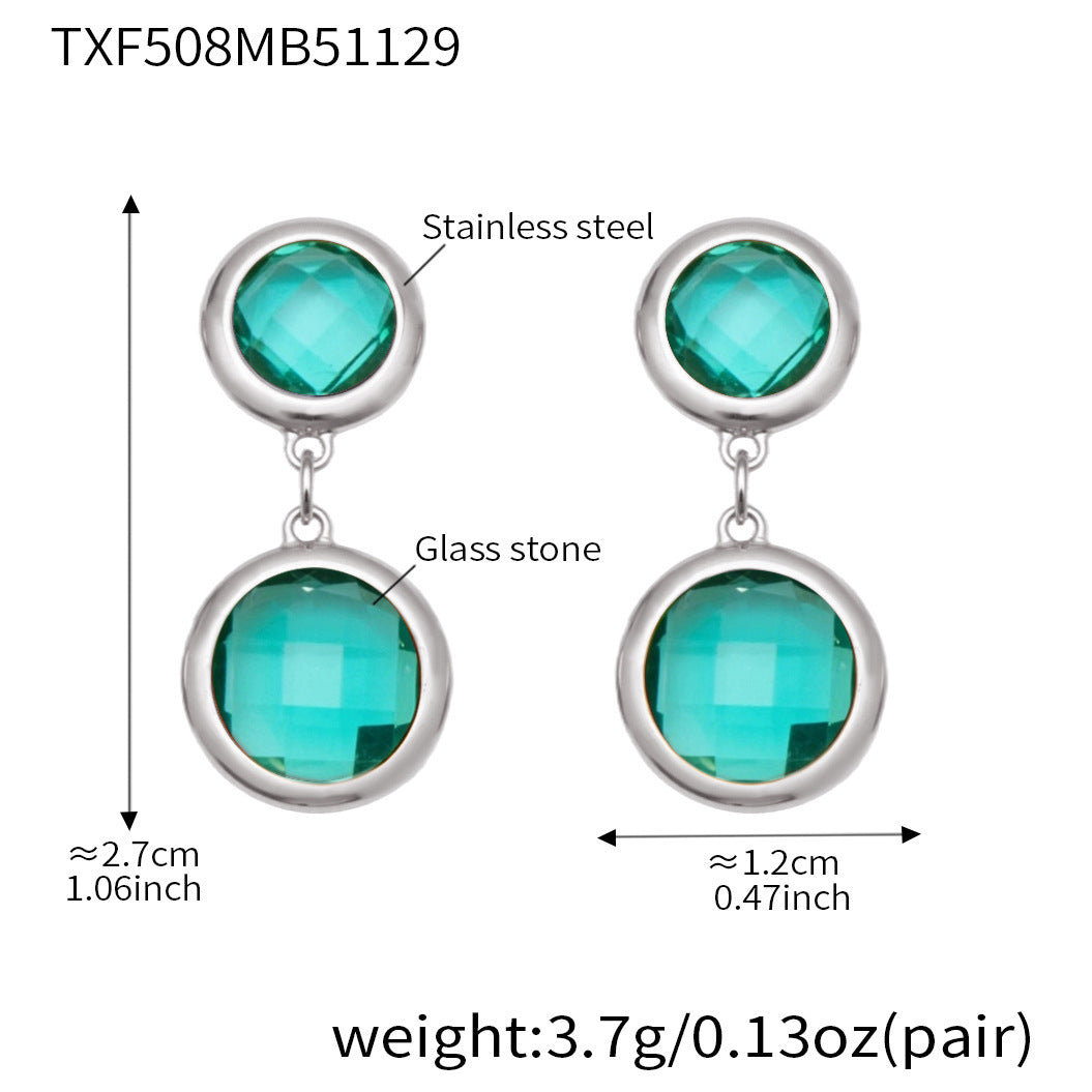 B廠【TXE508】不鏽鋼滿鑽鋯石切面包邊玻璃石手鍊耳環鍍18k真金首飾組不掉色
 25.12-1