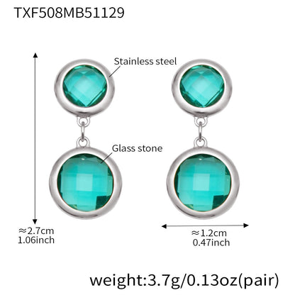B廠【TXE508】不鏽鋼滿鑽鋯石切面包邊玻璃石手鍊耳環鍍18k真金首飾組不掉色
 25.12-1