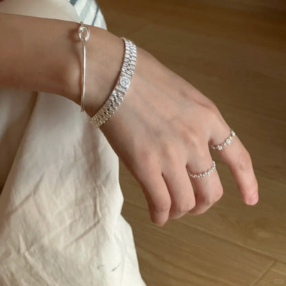 E廠【XDQ8812R】S925純銀韓版簡約不規則波浪圓珠戒指女小眾設計ins開口指環
 26.03-1