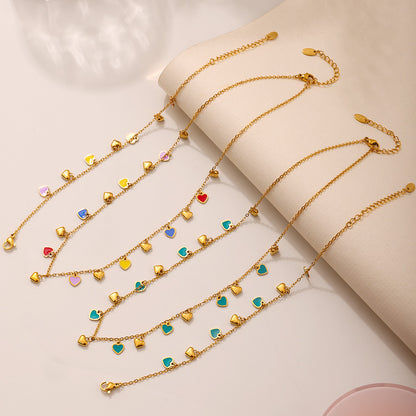 B廠【TXP236】絢彩滴油多愛心吊墜配件鎖骨鏈小眾設計感手鍊不銹鋼套裝女 25.03-4