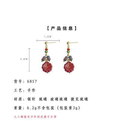 A廠【6857】文藝復古琉璃花朵流蘇原創設計手工耳飾飾品耳環女
 25.10-1