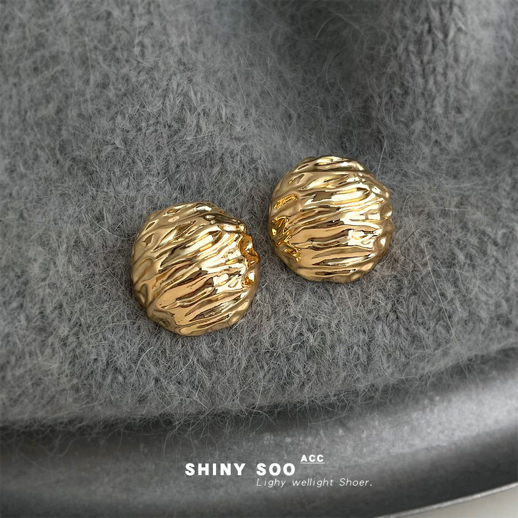 A廠【7141】小眾設計感核桃紋路時尚高級感銀針圓形幾何重工感耳飾耳環女
 25.11-4