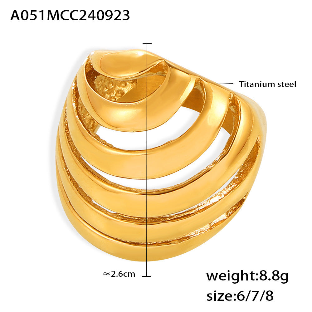 B廠【A051】歐美幾何貝殼螺紋小眾戒指跨境熱銷新款鈦鋼材指環時尚氣質手飾 24.10-1