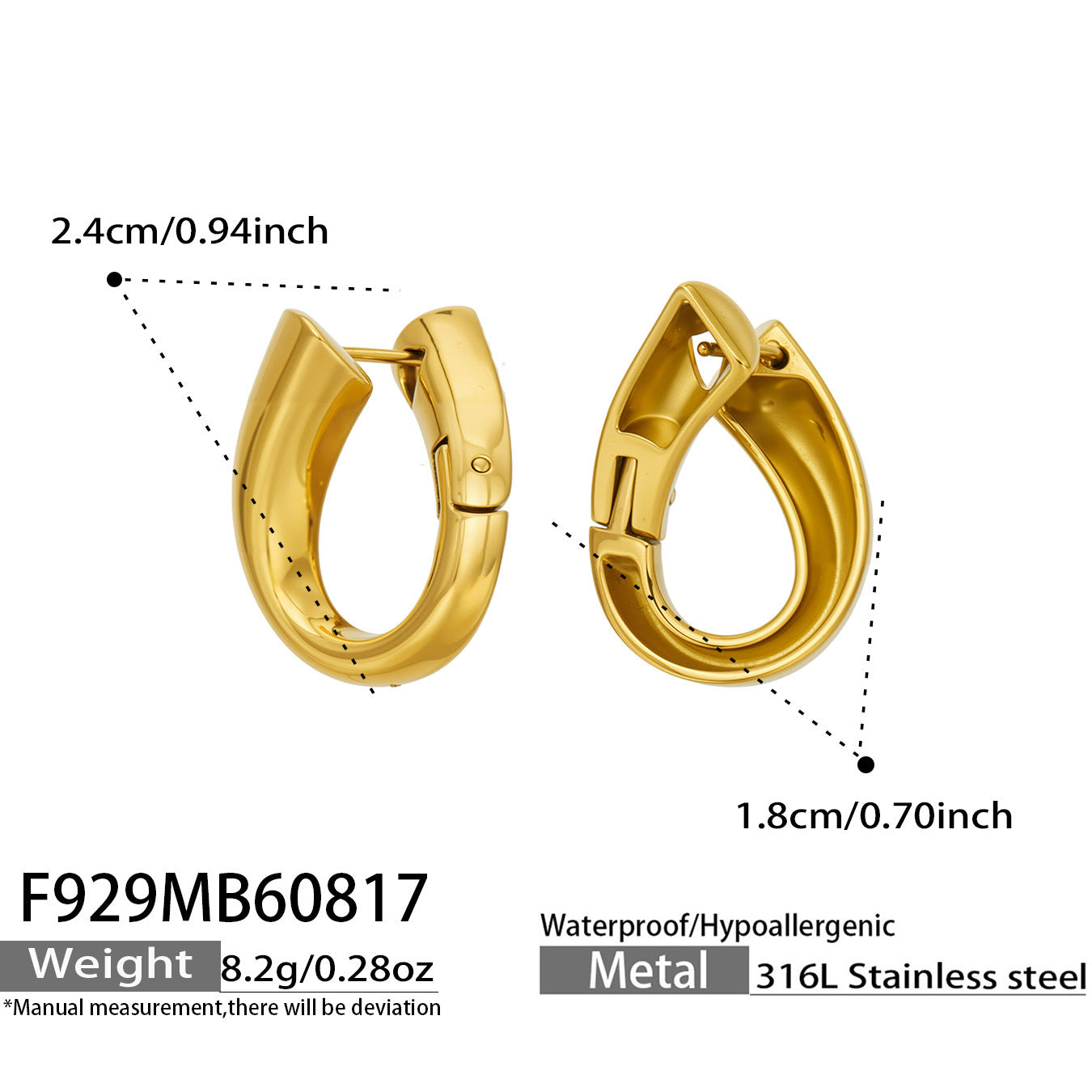 B廠【F929】新款幾何鏤空水滴不銹鋼鍍18k金 耳圈復古高級感輕奢不掉色耳環女
 26.08-3