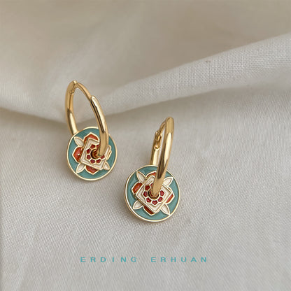 A廠【6471】原創文藝復古國潮紋樣圓形幾何琺瑯滴釉彩繪耳飾新款耳環飾品 25.08-1