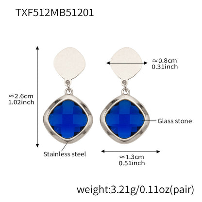 B廠【TXP512】不銹鋼正方形切面玻璃石手鍊項鍊耳環套裝歐美風潮酷氣質珠寶首飾
 25.12-2