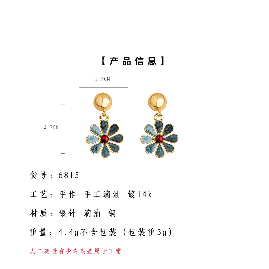 C廠【6815】秋冬款霧霾藍氣質簡約高級感花耳環時尚通勤彩繪滴釉花瓣耳環女
 25.09-4