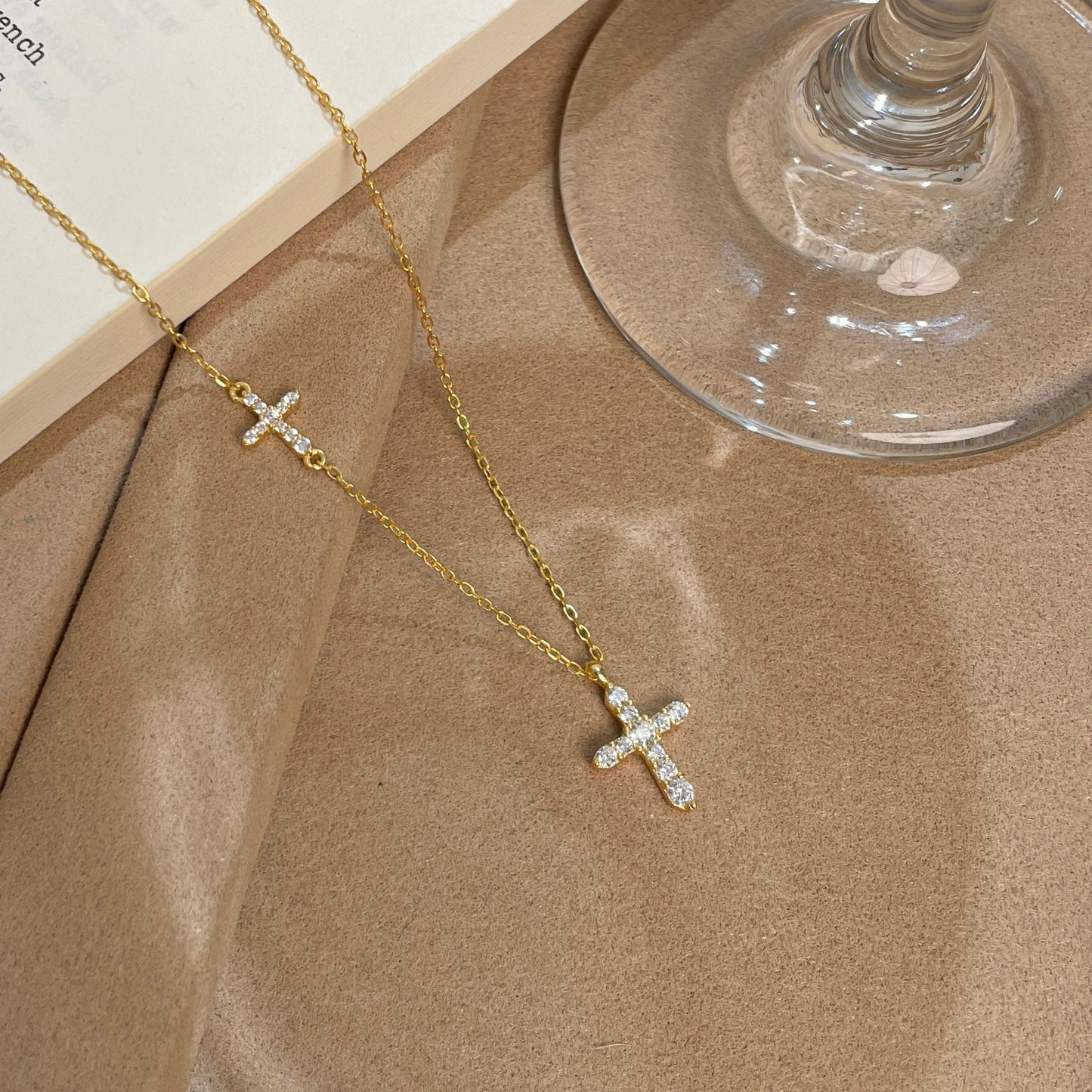 E廠【DQ0132N】S925純銀滿鑽雙十字架項鍊女精緻簡約鑲鋯石高級感鎖骨鏈
 25.10-3