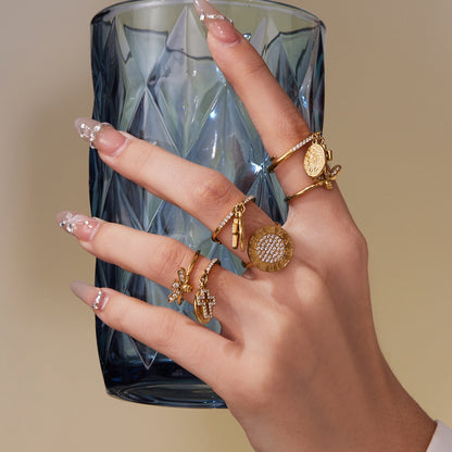 B廠【A569】跨國不鏽鋼鑲鋯石開口戒指組合鍍18k真金時尚簡約尾戒
 25.10-1