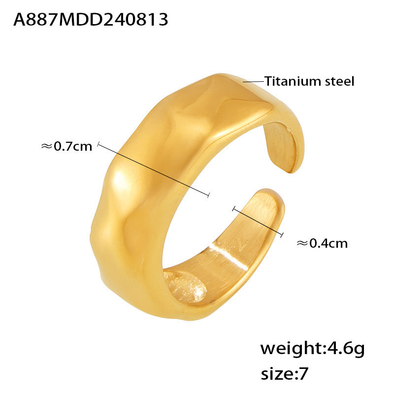 B廠【A887】歐美跨境ins風寬版光面開口戒指鈦鋼鍍18k真金時尚簡約手飾品 24.08-3