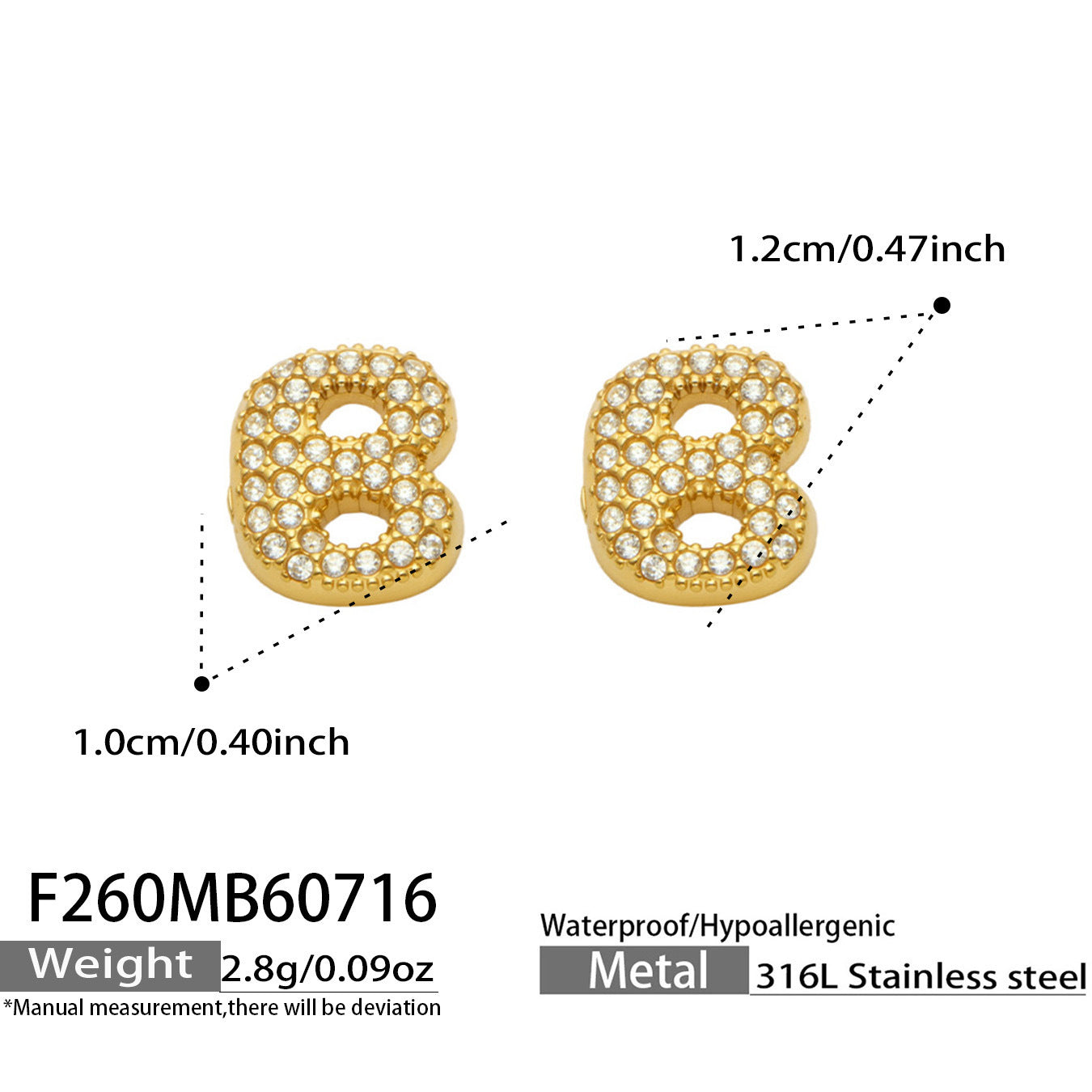 B廠【F260】新款熱銷鋯石26個英文字母不銹鋼鍍18k金 歐美輕奢女飾品耳環
 26.07-4