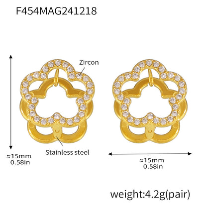 B廠【F454】耳飾秋冬高版花朵雙面配戴卡扣鋯石耳環飾品鍍18K真金保色 25.01-1