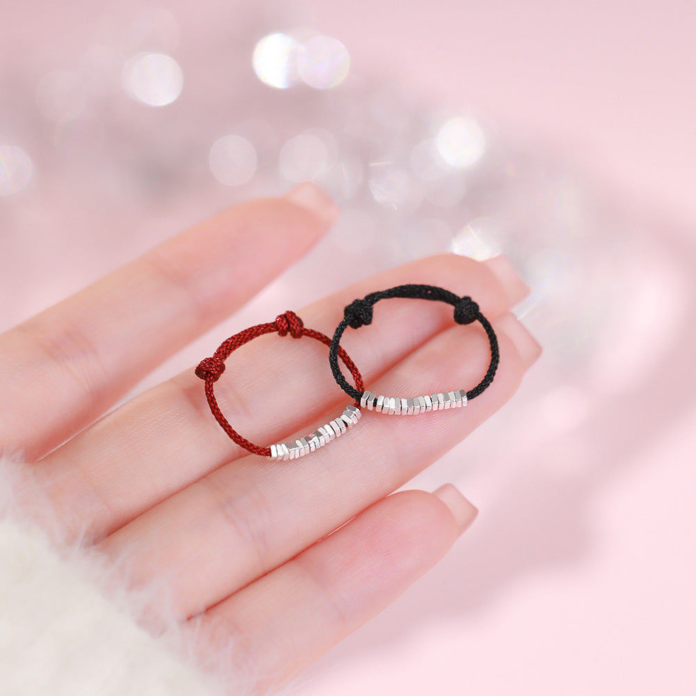 D廠【YC3264R】純銀S925碎銀黑繩戒指簡約復古新款編織繩幾何戒指百搭手飾
 25.12-4