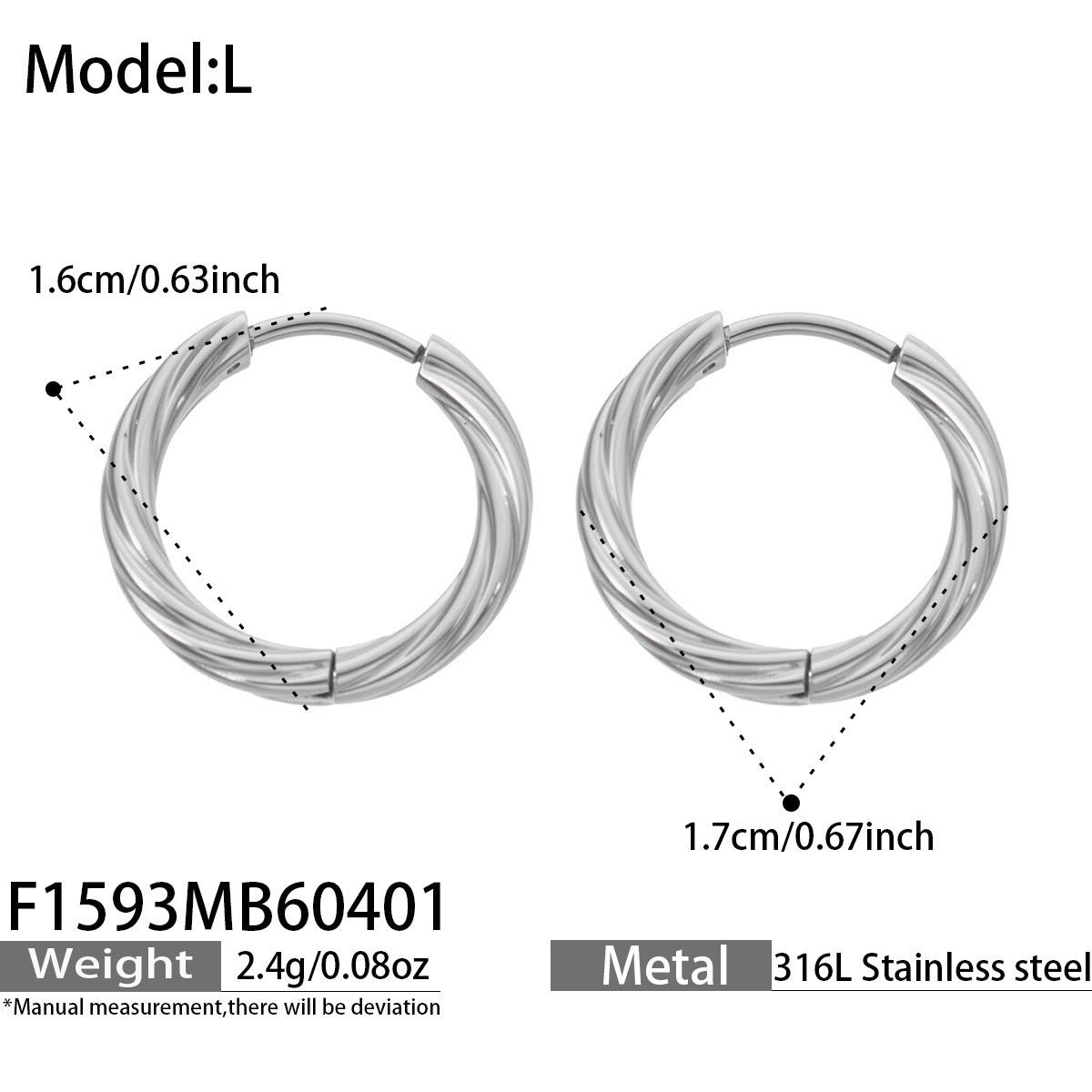 B廠【F1593】亞馬遜熱賣不鏽鋼鍍18k金扭紋耳圈小眾高級感輕奢耳飾不掉色
 26.04-3