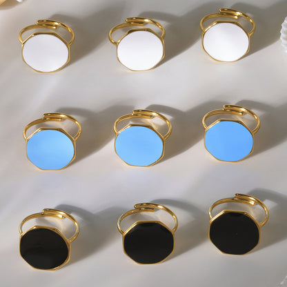 B廠【A409】不鏽鋼八角圓盤滴油開口戒指套18k真金簡約時尚百搭食指戒 25.07-4