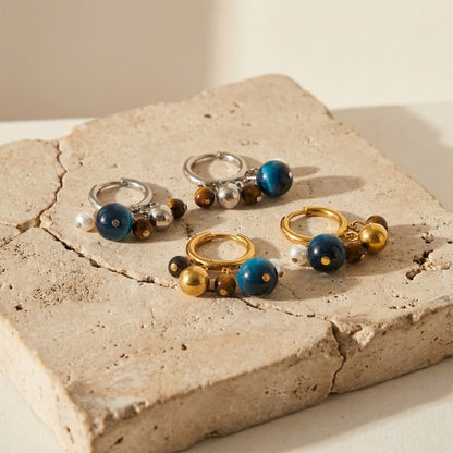 B廠【F1587】美拉德復古天然虎眼石流蘇耳環不鏽鋼鍍18k真金個性時尚百搭耳飾
 26.04-3