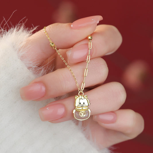 D廠【YC2635N】原創純銀S925本命年個性聚寶盆小馬項鍊耳環馬年紅繩手繩首飾
 26.04-3