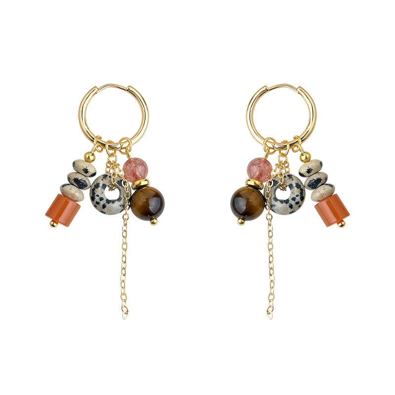 C廠【6942】文藝復古天然石虎眼石手工藝設計感民族風流蘇耳環飾品
 25.10-5