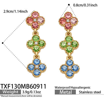 B廠【TXP618】歐美鬆弛氛圍感四瓣花彩鋯不銹鋼高級感項鍊手鍊戒指耳環首飾套裝
 26.09-3