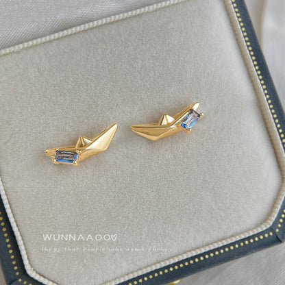 A廠【7159】原創漂流船~鑲嵌海藍寶鋯石925銀針個性創意設計新款耳環
 25.11-4
