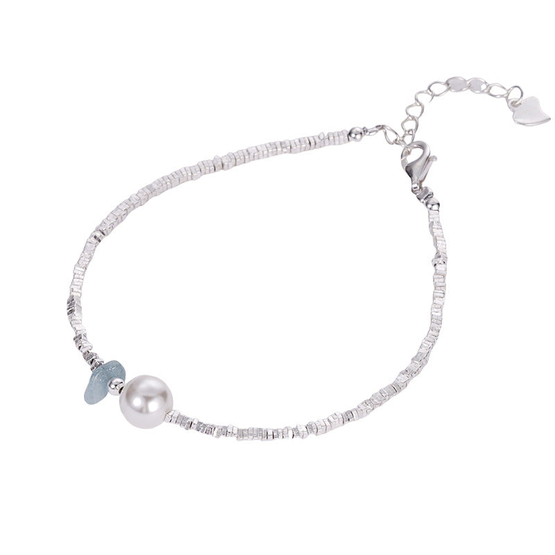 F廠【DQ0112S】高級感ins風碎銀子仿珍珠手鍊女S925純銀不規則碎石手飾
 25.10-4