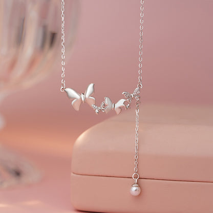 D廠【YC0665N】S999足銀百搭五隻蝴蝶項鍊仙女風簡約高級設計氣質鎖骨鏈 25.03-4