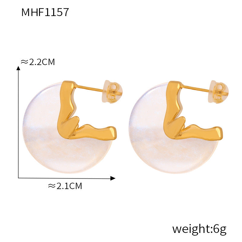 B廠【F1157】INS歐美風誇張白色樹脂扇形耳環女氣質小眾設計感鈦鋼鍍18K金耳飾 24.03-2