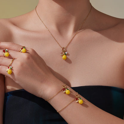 B廠【TXP429】檸檬吊墜5A鋯石耳環項鍊套裝歐美時尚百搭個性氣質水果首飾
 25.10-3