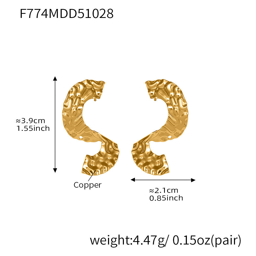 B廠【F774】跨國時尚個性不鏽鋼S型不規則耳環幾何小眾冷淡風氣質耳飾
 25.11-1