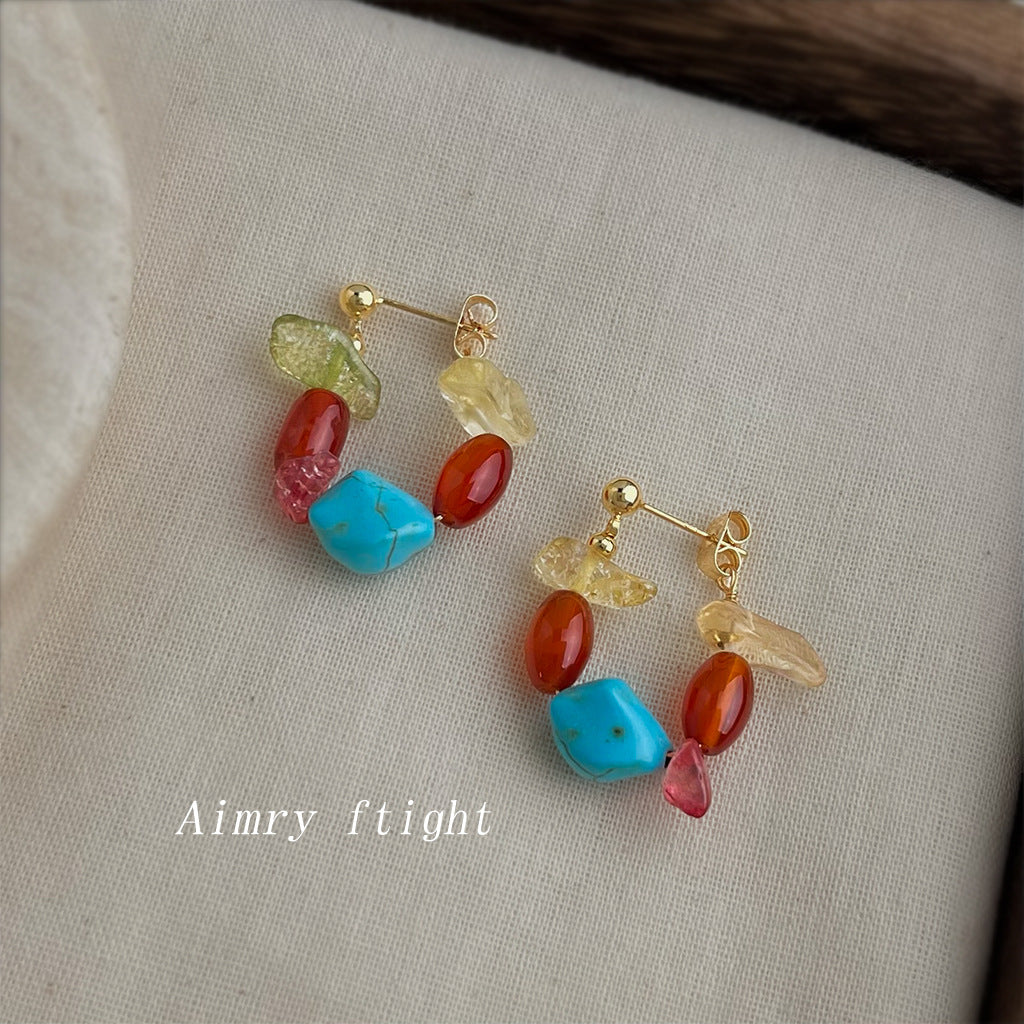 A廠【S17】天然石紅瑪瑙手工藝設計感手工耳環國潮民族風新款耳環飾品
 25.10-3