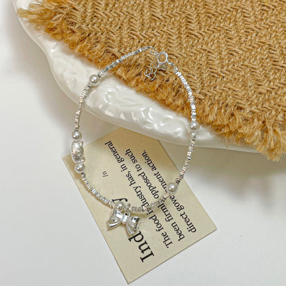 E廠【XDQ0797S】S925純銀精緻碎銀子蝴蝶結手鍊ins萌趣貓咪仿珍珠百搭手飾女
 25.11-4