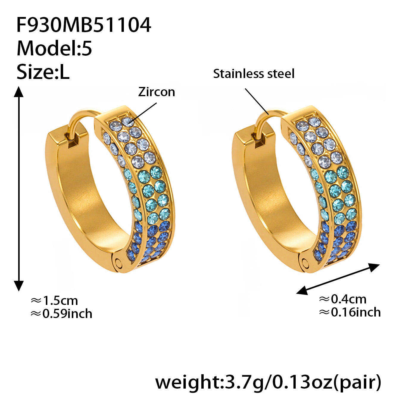 B廠【F930】ins風高品質彩色5A鋯石圓圈卡扣耳環不鏽鋼鍍18k真金耳飾女
 25.11-2