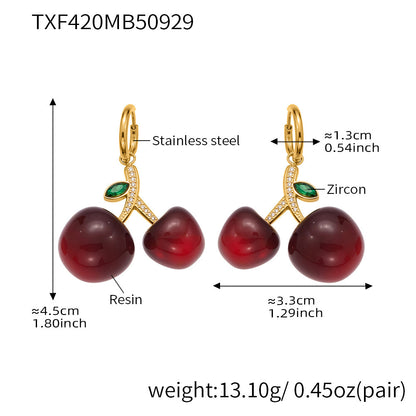 B廠【TXP426】百搭氛圍感樹脂鋯石櫻桃吊墜項鍊耳環跨境小眾氣質首飾套裝
 25.10-2