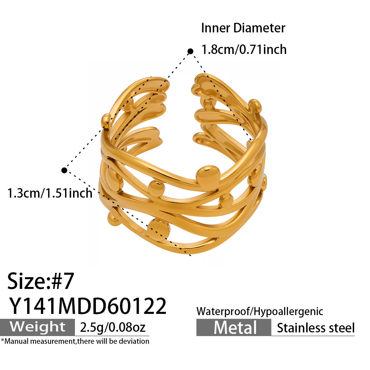 B廠【Y136】歐美ins簡約設計幾何型素圈戒指組合不鏽鋼鍍金小眾時尚開口指環
 26.01-4