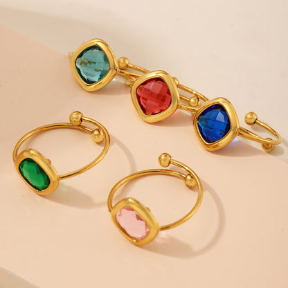 B廠【TXA274】歐美飾品不銹鋼材質捷克玻璃包邊石頭開口戒指18k鍍金手飾 25.06-3