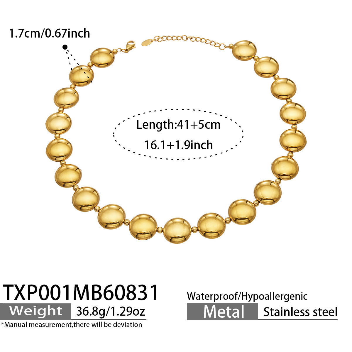 B廠【TXP001】歐美時尚小眾扁圓不鏽鋼鍍金項圈高級感輕奢簡約手鍊項鍊飾品套裝
 26.09-1