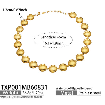 B廠【TXP001】歐美時尚小眾扁圓不鏽鋼鍍金項圈高級感輕奢簡約手鍊項鍊飾品套裝
 26.09-1