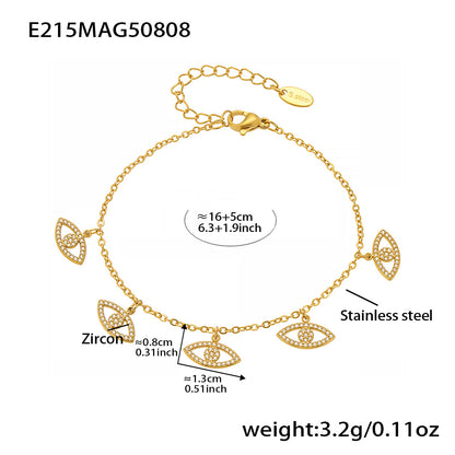 B廠【E524】歐美鑲鑽惡魔之眼多吊墜手鍊不銹鋼鍍18k真金秋季百搭飾品 25.08-3