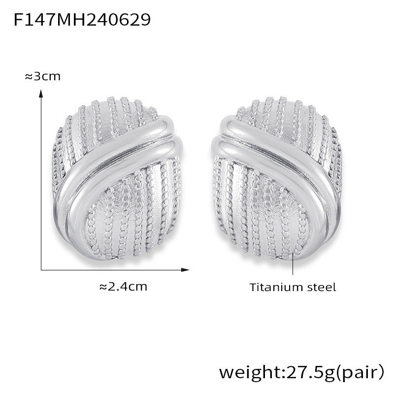 B廠【F147】時尚輕奢簡約個性多層線條拼接設計感耳環幾何橢圓形鈦鋼鍍金耳飾 24.07-1