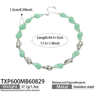 B廠【TXP600】跨境飾品不規則樹脂不銹鋼手鍊小眾撞色ins風輕奢女手鍊項鍊套裝
 26.09-1