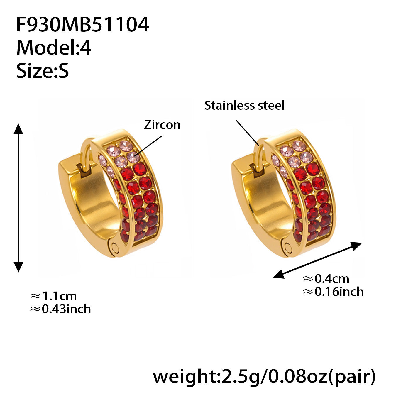 B廠【F930】ins風高品質彩色5A鋯石圓圈卡扣耳環不鏽鋼鍍18k真金耳飾女
 25.11-2
