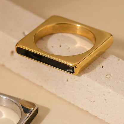 B廠【A332】不鏽鋼方塊滴油幾何戒指 鍍18k金ins歐美時尚輕奢個性氣質食指戒
 26.01-1