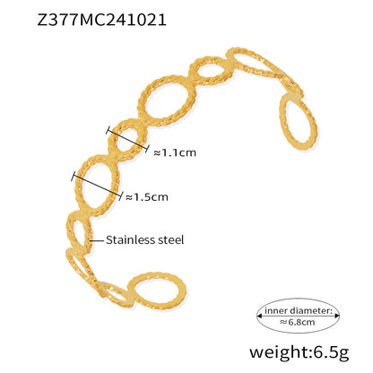 B廠【Z377】螺紋圓環拼接開口手鐲歐美新款不鏽鋼鍍18K金簡約流行手鐲 24.10-4