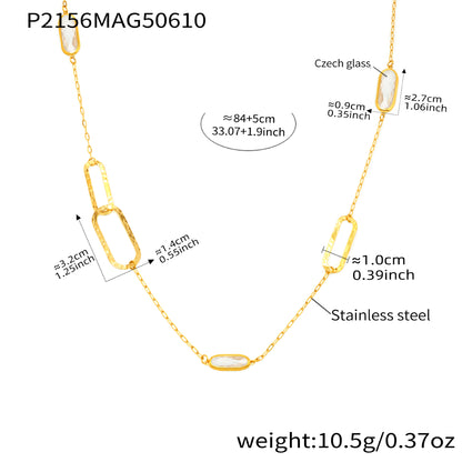 B廠【P2156】歐美時尚雙款式戴切面玻璃石項鍊不鏽鋼材質18k真金飾品 25.06-3
