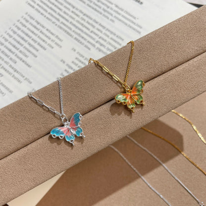 E廠【DQ0599N】S925純銀彩色琺瑯蝴蝶項鍊女小眾精緻高級感漸層蝴蝶鎖骨鏈潮
 25.09-1