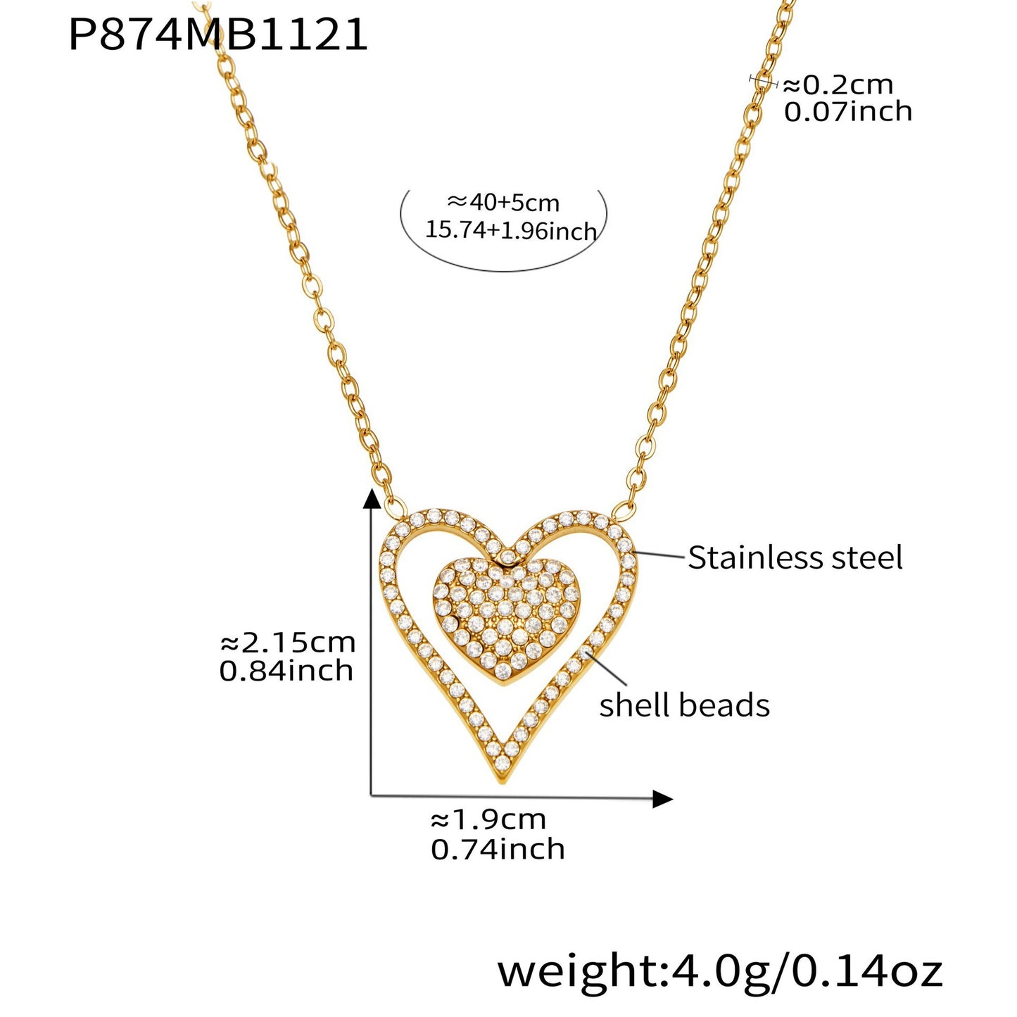 B廠【P874】跨境新款靈動愛心滿鑽鋯石吊墜雙層鎖骨項鍊不鏽鋼鍍18k金
 25.11-4
