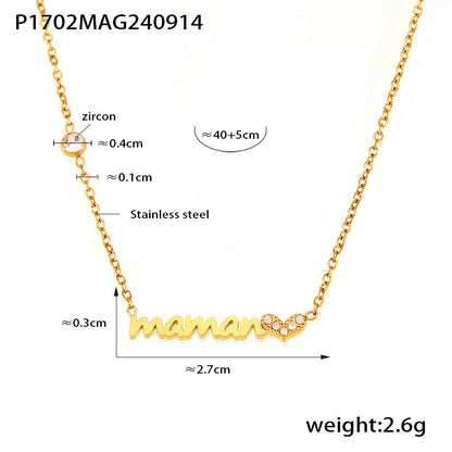 B廠【P1702】跨境熱銷ins風英文字母心形鋯石項鍊雙層疊戴輕奢風不銹鋼鎖骨鏈 24.09-3