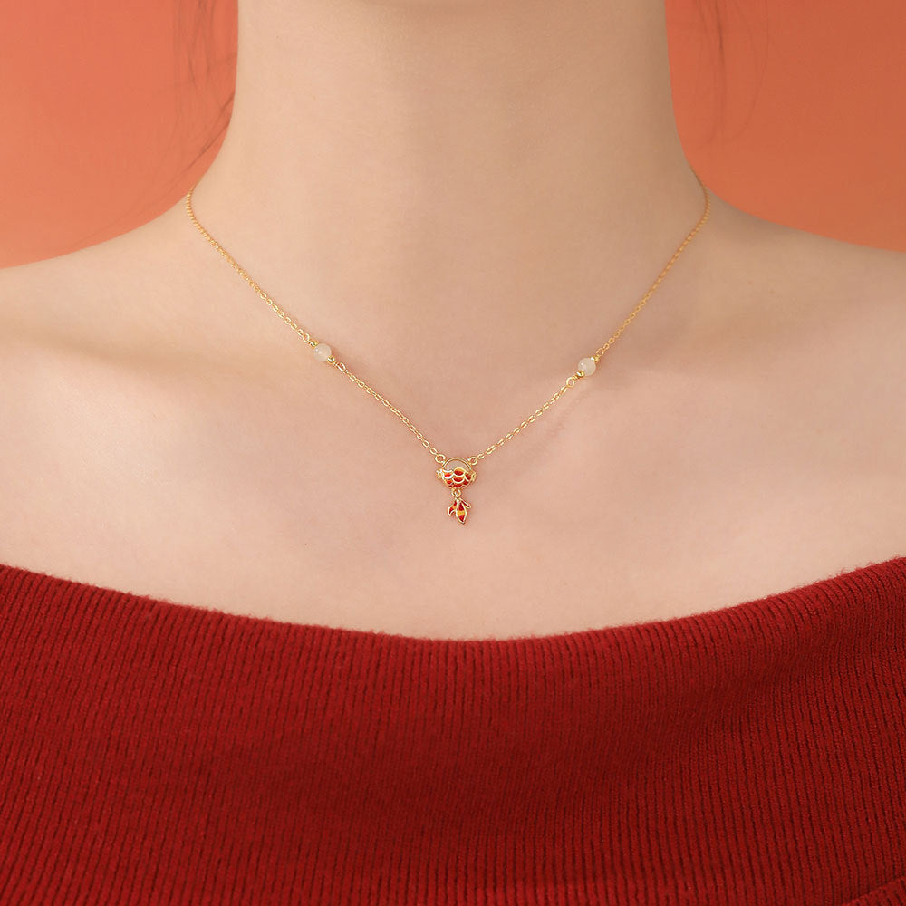 D廠【YC3360N】原創足銀S999小錦鯉與田玉項鍊國風中式國風設計輕奢鎖骨鏈
 25.12-2