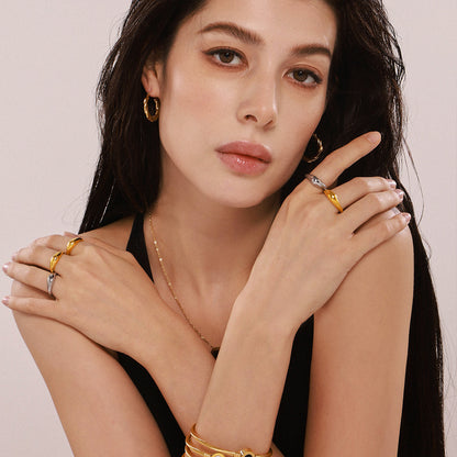 B廠【A141】INS圓形弧面不鏽鋼氣質指環歐美極簡冷淡風光面戒指女 25.03-1